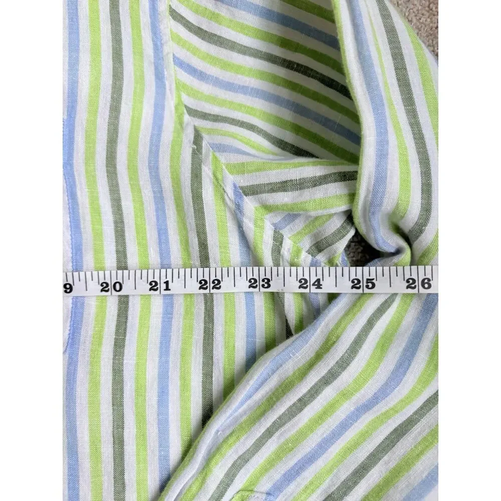 Banana Republic Mens L Linen Striped Button Front Shirt Long Sleeve Green Blue